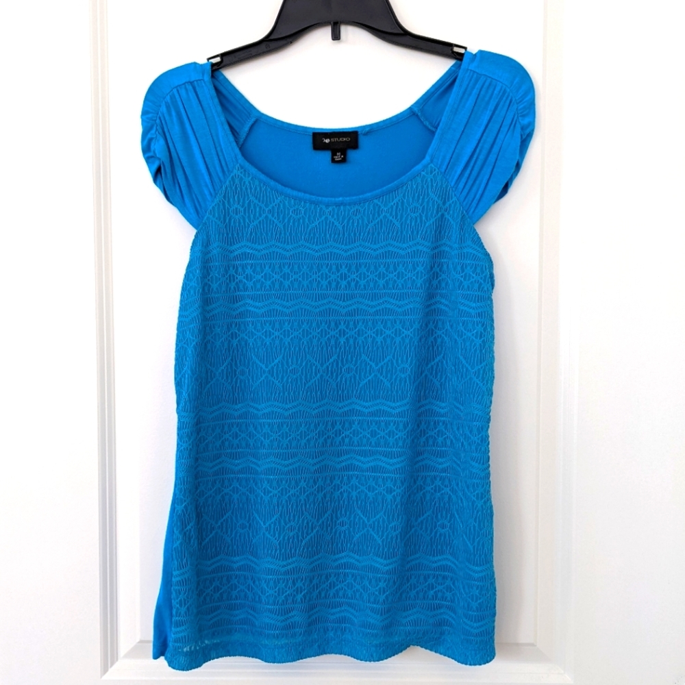 Medium Blue blouse ruched short sleeves AB Studio